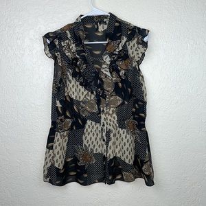 New directions paisley ruffled sleeveless blouse